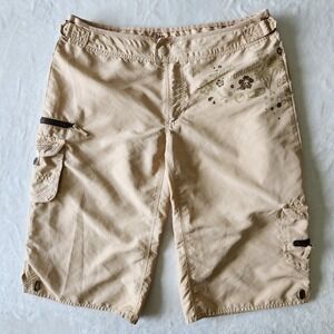 Powder Room‎ Board Shorts Womens 9 Cargo Pockets Ripstop Embroidery Utility Y2K